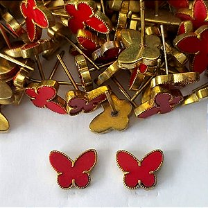 BRINCO NO BRUTO PRONTO PARA O BANHO - (CX.19) BRINCO DE PINO BORBOLETA VERMELHA 10MM - PESO 1,4GR - BRU16324