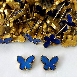 BRINCO NO BRUTO PRONTO PARA O BANHO - (CX.19) BRINCO DE PINO BORBOLETA AZUL ESCURA 10MM - PESO 1,4GR - BRU16326