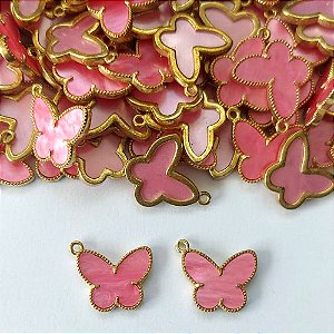 ACESSÓRIO NO BRUTO PRONTO PARA O BANHO - (CX.143) PINGENTE BORBOLETA ROSA TIPO VAN CLEEF 15MM - COMPOSIÇÃO: LATÃO / ACRÍLICO - PESO: 0,6GR - BRU0003405