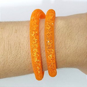 PULSEIRA STARDUST LARANJA DUPLA E MALHA COM PEDRAS EM CRISTAIS E FECHO MAGNÉTICO - (CX.17) TAMANHO: 45CM - BIJU00032