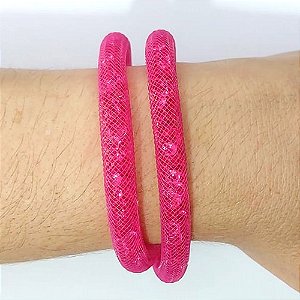 PULSEIRA STARDUST ROSA DUPLA E MALHA COM PEDRAS EM CRISTAIS E FECHO MAGNÉTICO - (CX.17) TAMANHO: 45CM - BIJU00033