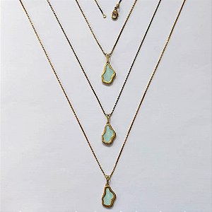 GARGANTILHA NO BRUTO PRONTA PARA O BANHO - KIT COM 3 CORRENTES VENEZIANAS 45CM E PINGENTES NUVEM EM RESINA AZUL CLARA 16MM - PESO TOTAL 8,4GR - BRU16327