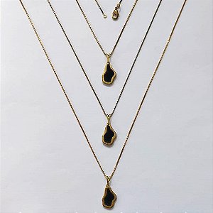 GARGANTILHA NO BRUTO PRONTA PARA O BANHO - KIT COM 3 CORRENTES VENEZIANAS 45CM E PINGENTES NUVEM EM RESINA PRETA 16MM - PESO TOTAL 8,4GR - BRU16328