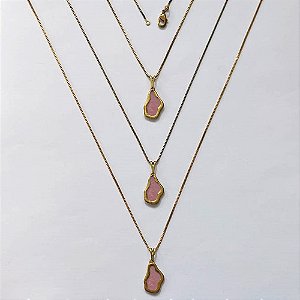 GARGANTILHA NO BRUTO PRONTA PARA O BANHO - KIT COM 3 CORRENTES VENEZIANAS 45CM E PINGENTES NUVEM EM RESINA ROSA 16MM - PESO TOTAL 8,4GR - BRU16329