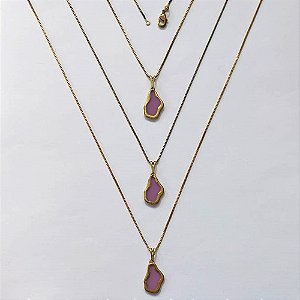 GARGANTILHA NO BRUTO PRONTA PARA O BANHO - KIT COM 3 CORRENTES VENEZIANAS 45CM E PINGENTES NUVEM EM RESINA LILÁS 16MM - PESO TOTAL 8,4GR - BRU16332