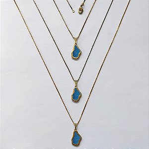 GARGANTILHA NO BRUTO PRONTA PARA O BANHO - KIT COM 3 CORRENTES VENEZIANAS 45CM E PINGENTES NUVEM EM RESINA AZUL 16MM - PESO TOTAL 8,4GR - BRU16333