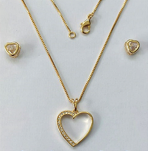 CONJUNTO FOLHEADO A OURO - BANHADO COM 5 MILÉSIMOS + VERNIZ DIAMOND - (CJB717) CONJUNTO COM CORRENTE VENEZIANA 45CM - OURO881