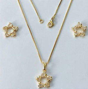 CONJUNTO FOLHEADO A OURO - BANHADO COM 5 MILÉSIMOS + VERNIZ DIAMOND - CONJUNTO COM CORRENTE VENEZIANA 45CM - OURO883