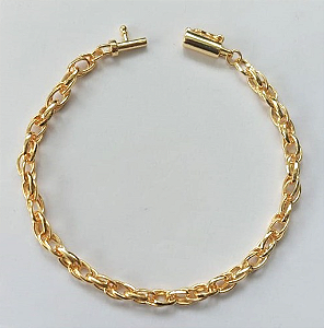 PULSEIRA FOLHEADO A OURO COM CORRENTE DUPLA MAIS FECHO CANHÃO - BANHADO COM 5 MILÉSIMOS + VERNIZ DIAMOND - TAMANHO 19CM - OURO885