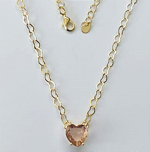 SHOCKER FOLHEADO A OURO 5 MILÉSIMOS + VERNIZ DIAMOND - CORRENTE DE CORAÇÃO 40CM + EXTENSOR E FECHO LAGOSTA - PINGENTE ZIRCÔNIA FORMATO CORAÇÃO 10MM - OURO889