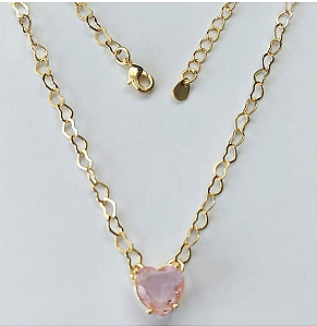 SHOCKER FOLHEADO A OURO 5 MILÉSIMOS + VERNIZ DIAMOND - CORRENTE DE CORAÇÃO 40CM + EXTENSOR E FECHO LAGOSTA - PINGENTE ZIRCÔNIA FORMATO CORAÇÃO 10MM - OURO894