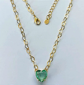 SHOCKER FOLHEADO A OURO 5 MILÉSIMOS + VERNIZ DIAMOND - CORRENTE DE CORAÇÃO 40CM + EXTENSOR E FECHO LAGOSTA - PINGENTE ZIRCÔNIA FORMATO CORAÇÃO 10MM - OURO895