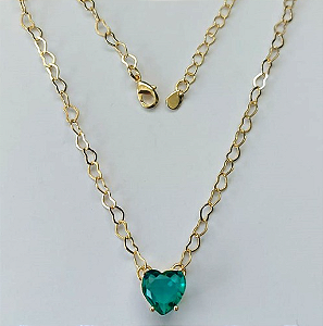 SHOCKER FOLHEADO A OURO 5 MILÉSIMOS + VERNIZ DIAMOND - CORRENTE DE CORAÇÃO 40CM + EXTENSOR E FECHO LAGOSTA - PINGENTE ZIRCÔNIA FORMATO CORAÇÃO 10MM - OURO896