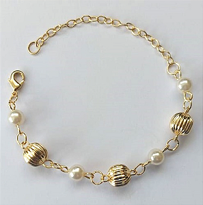 PULSEIRA FOLHEADO A OURO - BANHADO COM 5 MILÉSIMOS + VERNIZ DIAMOND - TODA RM PERPLA E CONTAS 18CM- OURO905