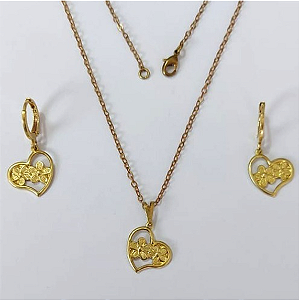 CONJUNTO NO BRUTO PRONTO PARA O BANHO - (3308) CONJUNTO COM CORRENTE CADEADO 45CM COM BRINCOS ARGOLINHA DE PRESSÃO - PESO: 4.5GR - COMPOSIÇÃO: 100% LATÃO - BRU0003428