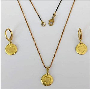 CONJUNTO NO BRUTO PRONTO PARA O BANHO - (4335) TAMANHO CORAÇÃO 12MM / CONJUNTO COM CORRENTE VENEZIANA 45CM COM BRINCOS ARGOLINHA DE PRESSÃO - PESO: 5.3GR - COMPOSIÇÃO: 100% LATÃO - BRU0003432