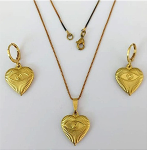 CONJUNTO NO BRUTO PRONTO PARA O BANHO - (3865)TAMANHO OLHO GREGO 17MM / CONJUNTO COM CORRENTE VENEZIANA 45CM COM BRINCOS ARGOLINHA DE PRESSÃO - PESO: 7.2GR - COMPOSIÇÃO: 100% LATÃO - BRU0003435