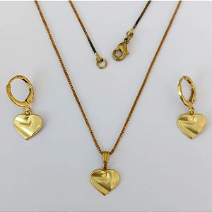 CONJUNTO NO BRUTO PRONTO PARA O BANHO - (4984)TAMANHO CORAÇÃO TEXTURA ORGANICA 10MM / CONJUNTO COM CORRENTE VENEZIANA 45CM COM BRINCOS ARGOLINHA DE PRESSÃO - PESO: 3.5GR - COMPOSIÇÃO: 100% LATÃO - BRU0003437