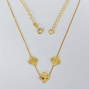 GARGANTILHA FOLHEADA A OURO - BANHADO COM 5 MILÉSIMOS + VERNIZ DIAMOND - (GARG20) GARGANTILHA 45CM + EXTENSOR COM TREVOS TIPO VAN CLEEF 10MM - OURO919