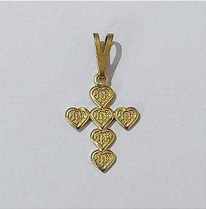 PINGENTE NO BRUTO PRONTO PARA O BANHO - PINGENTE CRUCIFIXO (3814) (CX.28) - TAMANHO:Cruz 6 Corações 15MM - PESO: 0,5GR - BRU0003448
