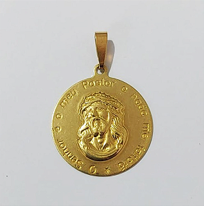 PINGENTE NO BRUTO PRONTO PARA O BANHO (100% LATÃO )(E3023) -Medalha c/ Salmo e FACE DE CRISTO 28MM - PESO: 2,3GR - BRU0003458