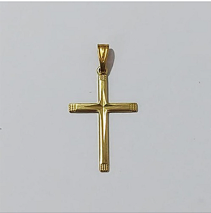 PINGENTE NO BRUTO PRONTO PARA O BANHO (100% LATÃO )(4151) - Cruz 24mm Lisa Centro Diamantada- PESO: 0,5GR - BRU0003461