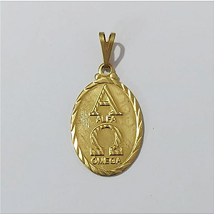 PINGENTE NO BRUTO PRONTO PARA O BANHO (100% LATÃO )(5216) -Oval 20mm Alfa Ômega/verso Versiculo Ap 1:8 - PESO: 1.4GR - BRU0003464