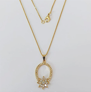 GARGANTILHA FOLHEADO A OURO - BANHADO COM 5 MILÉSIMOS + VERNIZ DIAMOND - CORRENTE VENEZIANA DE 45CM-PINGENTE TODO CRAVEJADO EM MICRO ZIRRCONIA (TAMANHO 25MM)- OURO929