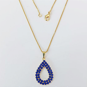 GARGANTILHA FOLHEADO A OURO - BANHADO COM 5 MILÉSIMOS + VERNIZ DIAMOND - CORRENTE VENEZIANA DE 45CM-PINGENTE TODO CRAVEJADO (TAMANHO 25MM)- OURO930
