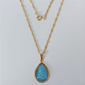 GARGANTILHA FOLHEADO A OURO - BANHADO COM 5 MILÉSIMOS + VERNIZ DIAMOND - CORRENTE SINGAPURA DE 45CM-PINGENTE GLASS IMPORTADO(TAMANHO 22MM)- OURO934