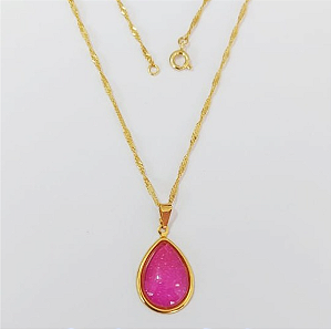 GARGANTILHA FOLHEADO A OURO - BANHADO COM 5 MILÉSIMOS + VERNIZ DIAMOND - CORRENTE SINGAPURA DE 45CM-PINGENTE GLASS IMPORTADO(TAMANHO 22MM)- OURO937