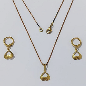 CONJUNTO NO BRUTO PRONTO PARA O BANHO COM CORRENTE VENEZIANA DE 45CM (100% LATÃO )(E2886) -coração vazado liso 12MM-( PESO: 3.8GR - BRU0003472