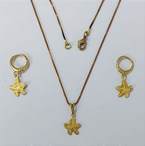 CONJUNTO NO BRUTO PRONTO PARA O BANHO COM CORRENTE VENEZIANA DE 45CM (100% LATÃO )(E2832) -Estrela do mar 14MM-( PESO: 4.8GR - BRU0003474