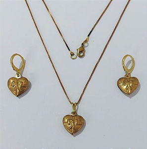 CONJUNTO NO BRUTO PRONTO PARA O BANHO COM CORRENTE VENEZIANA DE 45CM (100% LATÃO )(E1222) -Coração com laço duplo 14MM-( PESO: 5.1GR - BRU0003475