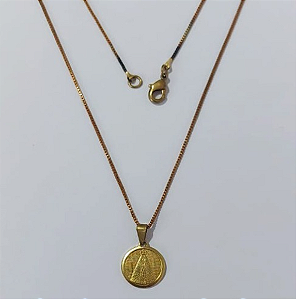 GARGANTILHA NO BRUTO PRONTO PARA O BANHO COM CORRENTE VENEZIANA DE 45CM (100% LATÃO )(1973) - 12mm 1 Lado C/ Aparecida 1 Lado Oraçao-( PESO: 2.7GR - BRU0003478