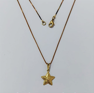 GARGANTILHA NO BRUTO PRONTO PARA O BANHO COM CORRENTE VENEZIANA DE 45CM (100% LATÃO )(E2640) -Estrela com desenhos 13mm-( PESO: 2.2GR - BRU0003481