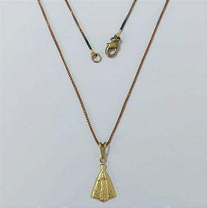 GARGANTILHA NO BRUTO PRONTO PARA O BANHO COM CORRENTE VENEZIANA DE 45CM (100% LATÃO )(E973) -Medalha Nossa Senhora Aparecida 15MM -( PESO: 1.8GR - BRU0003483