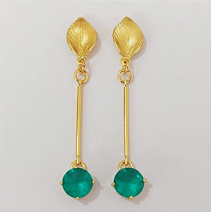 BRINCO FOLHEADO A OURO - BANHADO COM 5 MILÉSIMOS + VERNIZ DIAMOND - BRINCO PINDURICALHO EM ZIRCONIA ( TAMANHO 35MM- OURO948