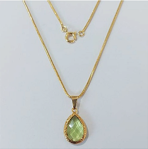 GARGANTILHA FOLHEADO A OURO - BANHADO COM 5 MILÉSIMOS + VERNIZ DIAMOND - COM PINGENTE E CORRENTE DE 45CM / PINGENTE GOTA 10X14MM- OURO961