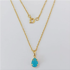 GARGANTILHA FOLHEADO A OURO - BANHADO COM 5 MILÉSIMOS + VERNIZ DIAMOND - COM PINGENTE E CORRENTE DE 45CM / PINGENTE GOTA 6MM- OURO962