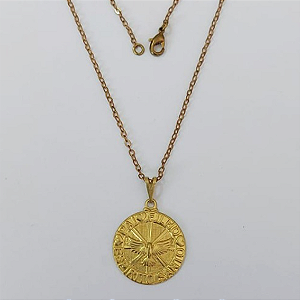 GARGANTILHA NO BRUTO PRONTO PARA O BANHO(3073)- COM CORRENTE CADEADO DE 45CM COM FECHO LAGOSTA ( medalha 20mm C/ Espirito Santo Pai/filho/espírito Santo)/ PESO 3.8GR - BRU0003512