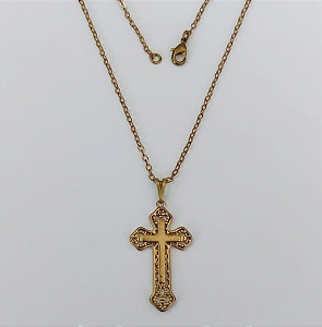 GARGANTILHA NO BRUTO PRONTO PARA O BANHO(cx12/1869)- COM CORRENTE CADEADO DE 45CM COM FECHO LAGOSTA (pingente de cruz em alta fusão )/ PESO 3.9GR - BRU0003514