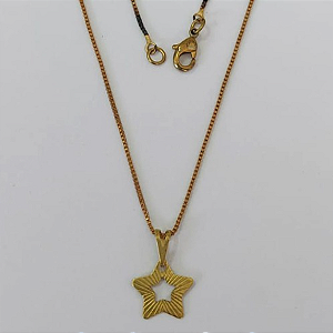 GARGANTILHA NO BRUTO PRONTO PARA O BANHO(3.1136E1)- COM CORRENTE VENEZIANA DE 45CM COM FECHO LAGOSTA ( PINGENTE DE ESTRELA VASADO )/ PESO 1.8GR - BRU0003525