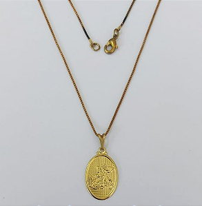 GARGANTILHA NO BRUTO PRONTO PARA O BANHO(1782)- COM CORRENTE VENEZIANA DE 45CM COM FECHO LAGOSTA ( Pingente Oval Sao Jorge 20x15mm Borda Lisa )/ PESO 3.7GR - BRU0003526