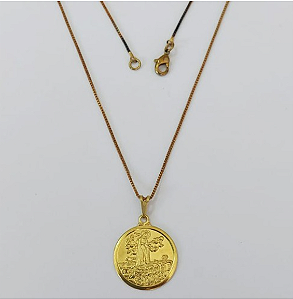 GARGANTILHA NO BRUTO PRONTO PARA O BANHO(1879)- COM CORRENTE VENEZIANA DE 45CM COM FECHO LAGOSTA (Pingente N.s. Fatima Borda Diamantada. 20mm)/ PESO 4.4GR - BRU0003530