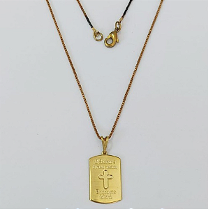 GARGANTILHA NO BRUTO PRONTO PARA O BANHO(3808)- COM CORRENTE VENEZIANA DE 45CM COM FECHO LAGOSTA (Placa Arredondado 20mm Cruz)/ PESO 3.4GR - BRU0003532