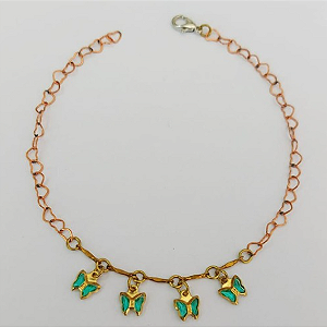 PULSEIRA NO BRUTO PRONTA PARA O BANHO - (CX144) PULSEIRA COM BORBOLETAS SUPER DELICADAS - TAMANHO 18CM - PESO TOTAL 1.9GR - BRU0003539