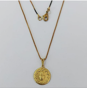 GARGANTILHA NO BRUTO PRONTO PARA O BANHO(3937)- COM CORRENTE VENEZIANA DE 45CM COM FECHO LAGOSTA (Medalha Sagrado Coração Jesus 15mm)/ PESO 2.9GR - BRU0003545