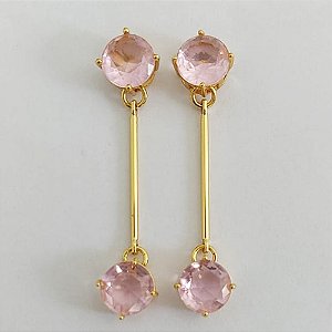 BRINCO FOLHEADO A OURO CINCO MILÉSSIMOS+VERNIZ DIAMOND - BRINCO PINO COM ZIRCÔNIA ROSA 8MM - OURO967