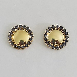 BRINCO FOLHEADO A OURO 5 MILÉSSIMOS+VERNIZ DIAMOND - BRINCO PINO COM MICRO ZIRCÔNIAS AZUÍS 15MM - OURO968